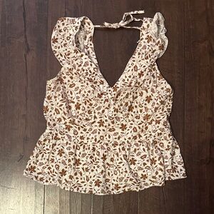 Old Navy Floral Ruffle Blouse in Brown and White